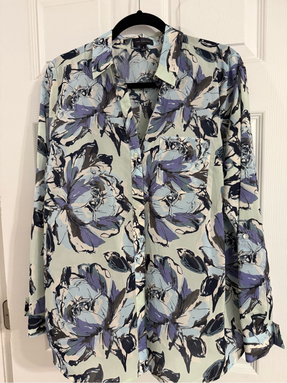 New The Limited Tahari Lavender Floral Button-Down Blouse - Lavender/Black. XL